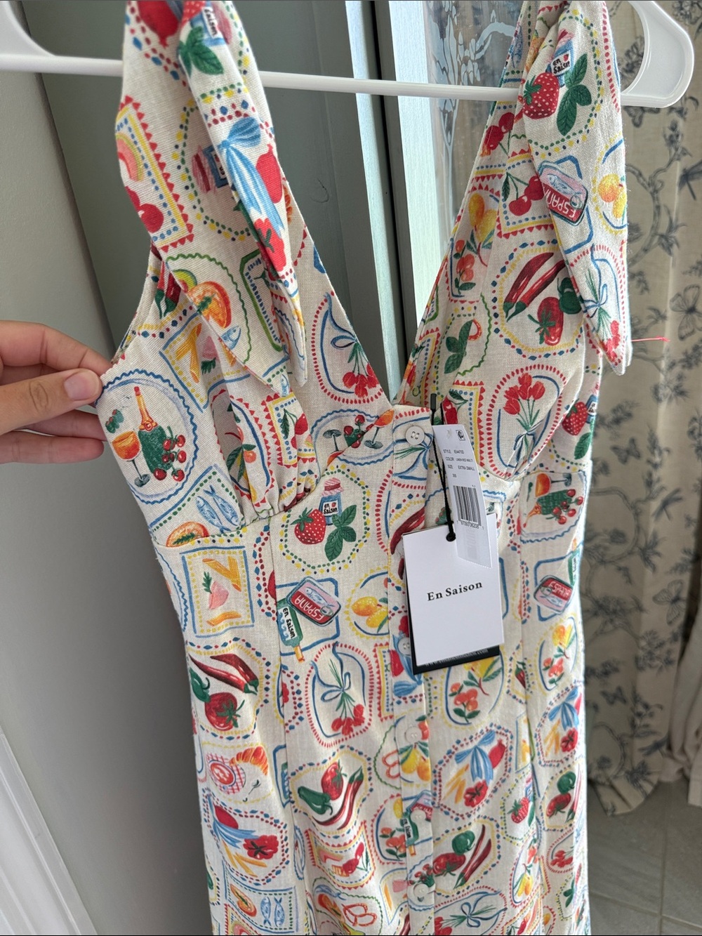 En Saison White Midi Dress with Multicolor Floral Patchwork - Picture 6 of 7